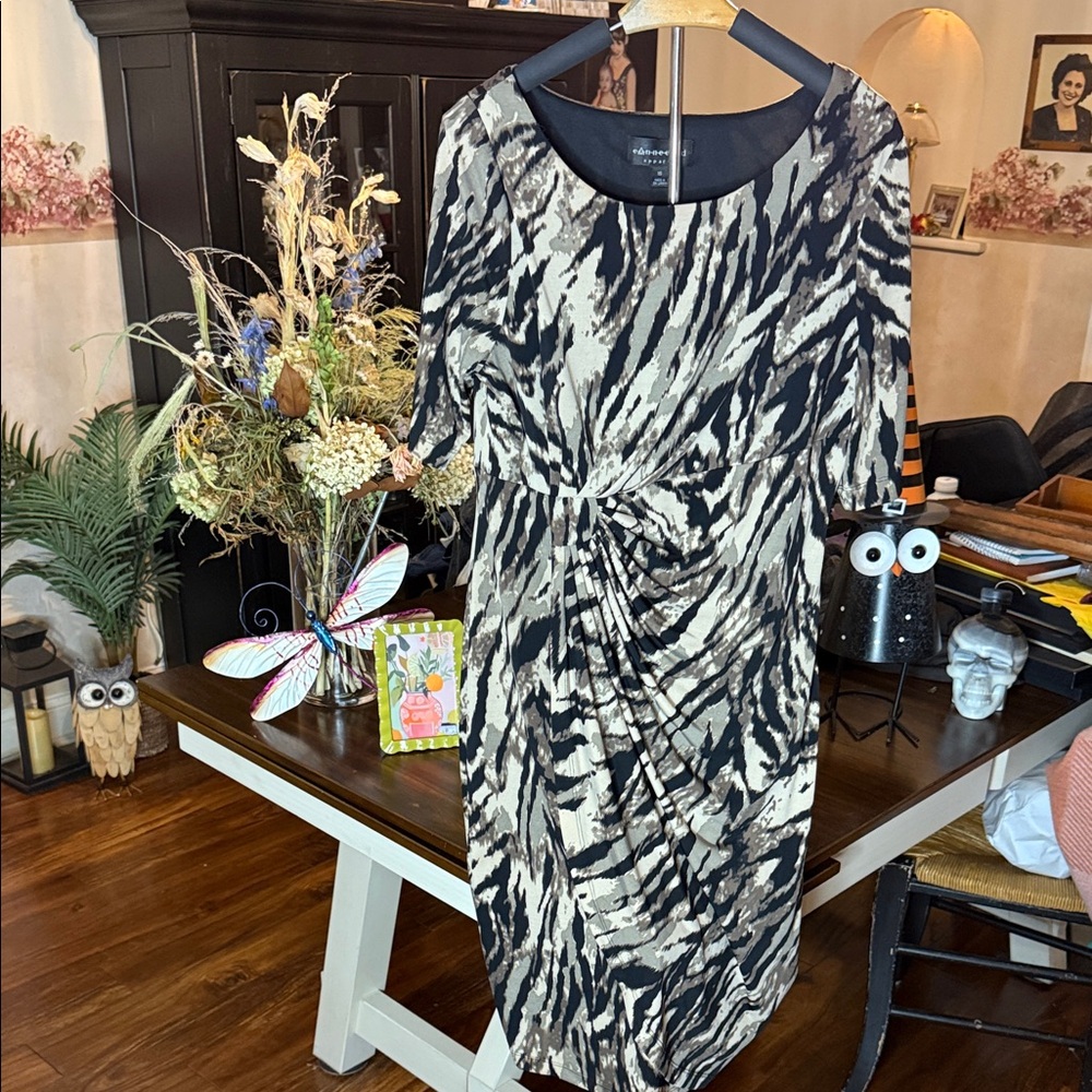 Connected Apparel Zebra Print Long Sleeve Dress